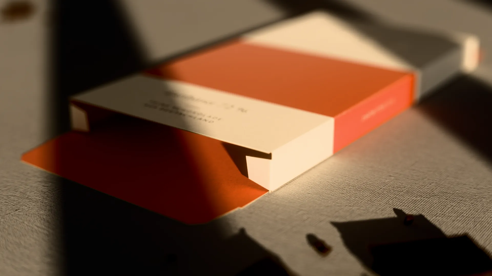 Open FALZ carton with tuck flap in a stripe of light