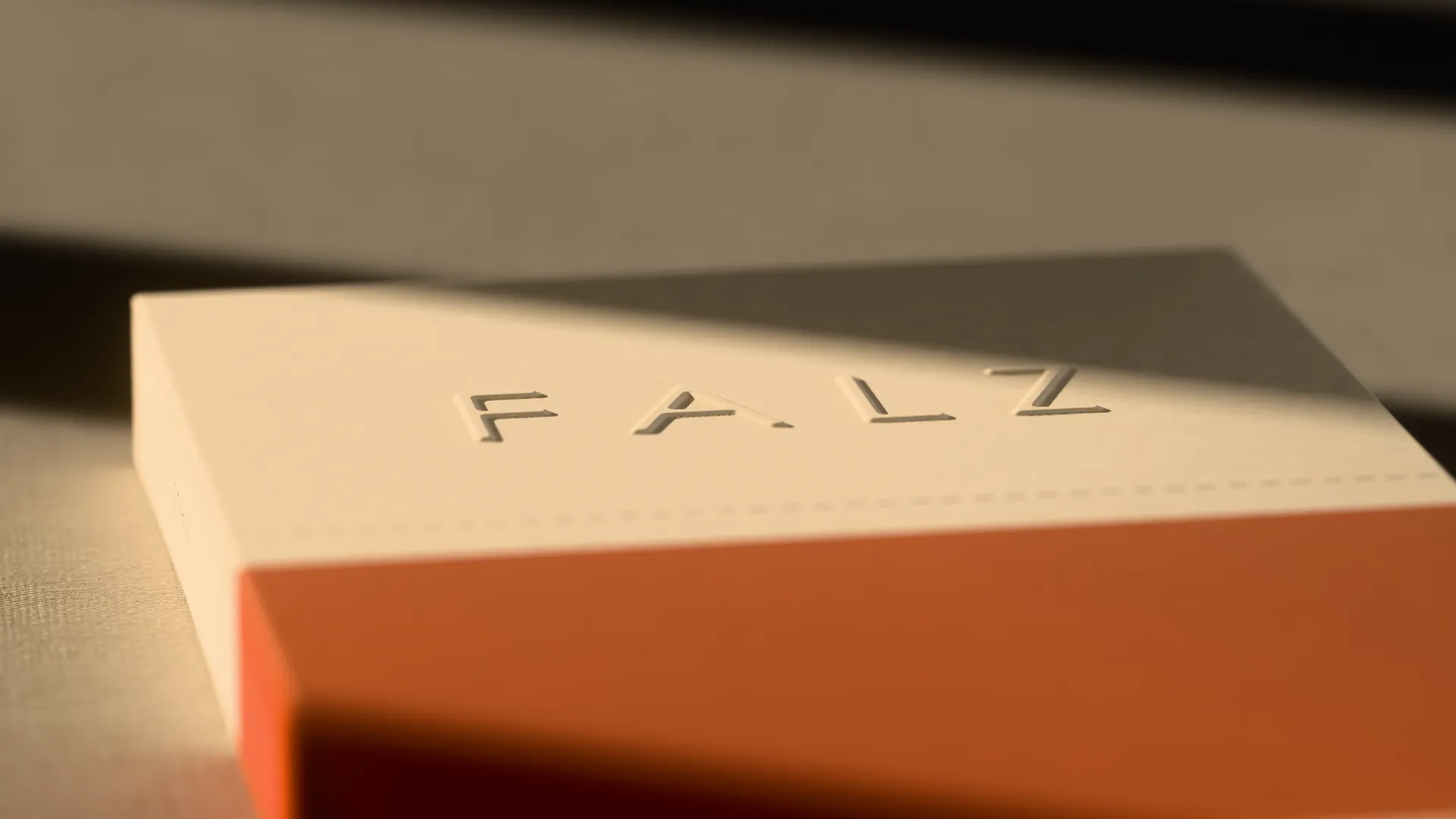 FALZ embossing on the carton in low raking light