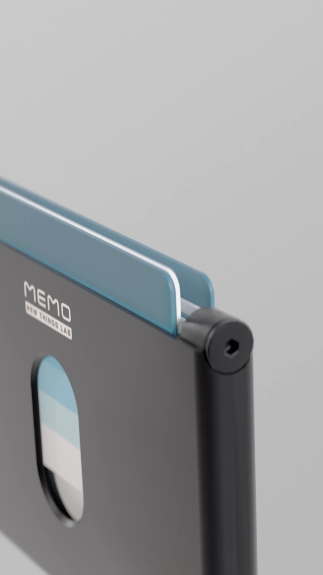 Close-up of the MEMO hinge and cards inside the housing